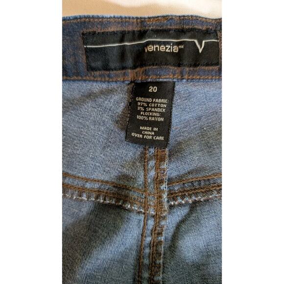 VTG Flare Jeans Plu Size 20 Dirty Suede Look 90s Y2K Boot Cut Flocked Denim - Picture 4 of 10